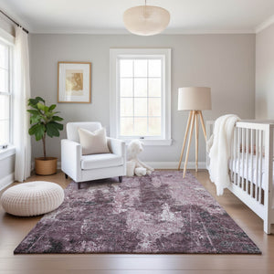 HomeRoots 10' X 14' Pink Charcoal Ivory Abstract Washable Area Rug – Stylish, Durable, and Stain-Resistant! 693396