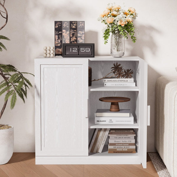 HomeRoots 31" White Wood Accent Cabinet - Stylish Storage Solution for Dining, Living & Bedroom Décor Needs 693398