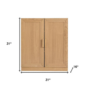 HomeRoots 31" Natural Wood Corner Accent Cabinet – Stylish Storage Solution for Any Room, Compact Design! 693399