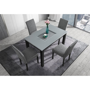 English Elm Grey Modern 5PC Dining Set with High-Gloss Table and 4 Fabric Chairs, Solid Wood+MDF, Sturdy Design B201P390561