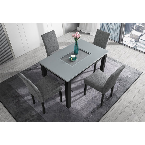 English Elm Grey Modern 5PC Dining Set with High-Gloss Table and 4 Fabric Chairs, Solid Wood+MDF, Sturdy Design B201P390561