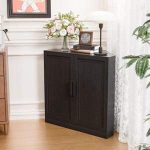 HomeRoots 31" Stylish Black Wood Corner Accent Cabinet for Space-Saving Storage in Modern Living Areas 693400