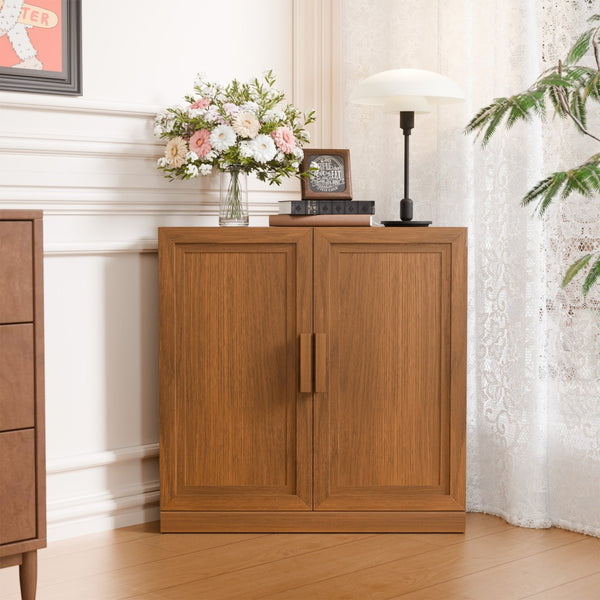 HomeRoots 31" Walnut Wood Corner Accent Cabinet - Stylish Storage Solution for Modern Living Spaces & Décor 693401