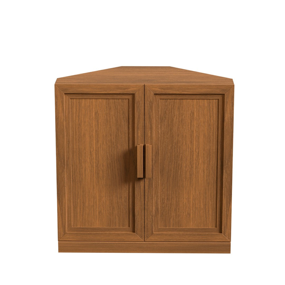 HomeRoots 31" Walnut Wood Corner Accent Cabinet - Stylish Storage Solution for Modern Living Spaces & Décor 693401