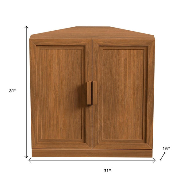HomeRoots 31" Walnut Wood Corner Accent Cabinet - Stylish Storage Solution for Modern Living Spaces & Décor 693401