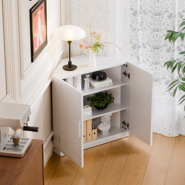 HomeRoots 31" White Wood Corner Accent Cabinet – Chic, Space-Saving Storage Solution for Modern Home Décor 693402