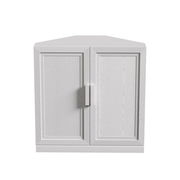 HomeRoots 31" White Wood Corner Accent Cabinet – Chic, Space-Saving Storage Solution for Modern Home Décor 693402