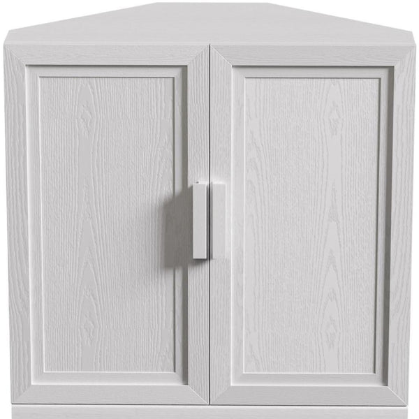 HomeRoots 31" White Wood Corner Accent Cabinet – Chic, Space-Saving Storage Solution for Modern Home Décor 693402