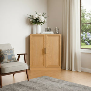HomeRoots 31" Natural Wood Corner Accent Cabinet - Space-Saving Storage Solution for Any Room's Decor Style 693403