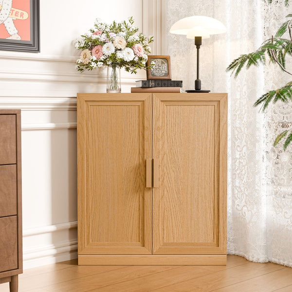 HomeRoots 31" Natural Wood Corner Accent Cabinet - Space-Saving Storage Solution for Any Room's Decor Style 693403