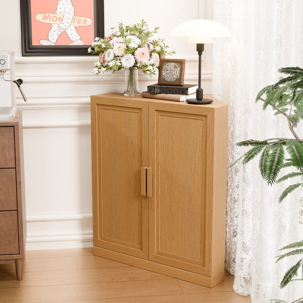 HomeRoots 31" Natural Wood Corner Accent Cabinet - Space-Saving Storage Solution for Any Room's Decor Style 693403
