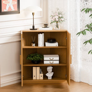 HomeRoots 31" Natural Wood Corner Accent Cabinet - Space-Saving Storage Solution for Any Room's Decor Style 693403