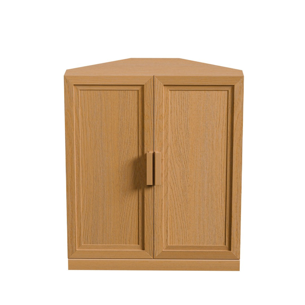 HomeRoots 31" Natural Wood Corner Accent Cabinet - Space-Saving Storage Solution for Any Room's Decor Style 693403