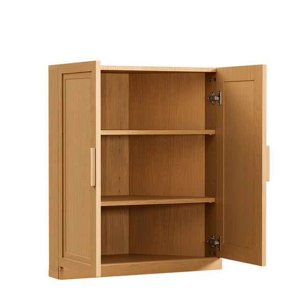 HomeRoots 31" Natural Wood Corner Accent Cabinet - Space-Saving Storage Solution for Any Room's Decor Style 693403