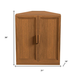HomeRoots 31" Walnut Wood Corner Accent Cabinet - Stylish Space-Saving Storage for Modern Living Rooms & Dining Areas 693405