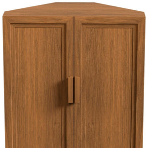 HomeRoots 31" Walnut Wood Corner Accent Cabinet - Stylish Space-Saving Storage for Modern Living Rooms & Dining Areas 693405