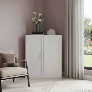 HomeRoots 31" White Wood Corner Accent Cabinet - Stylish Storage Solution for Small Spaces & Modern Decor! 693406