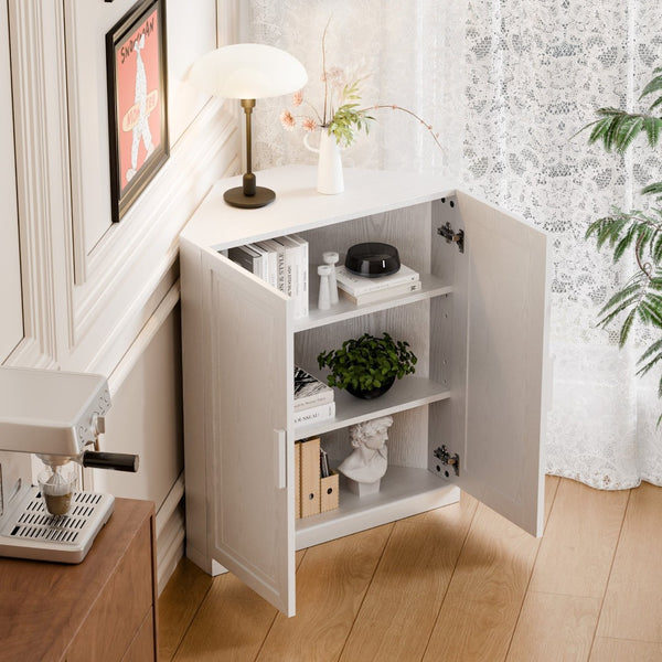 HomeRoots 31" White Wood Corner Accent Cabinet - Stylish Storage Solution for Small Spaces & Modern Decor! 693406