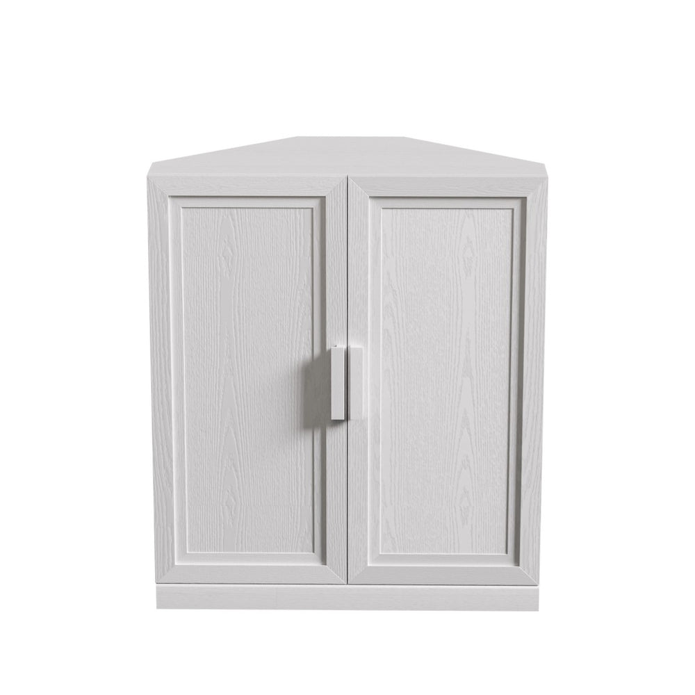 HomeRoots 31" White Wood Corner Accent Cabinet - Stylish Storage Solution for Small Spaces & Modern Decor! 693406