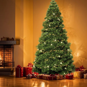 HomeRoots 7.5' Pre-Lit Full Spruce Christmas Tree - Lifelike Design with 120 Warm LEDs for Effortless Holiday Charm 90 693409