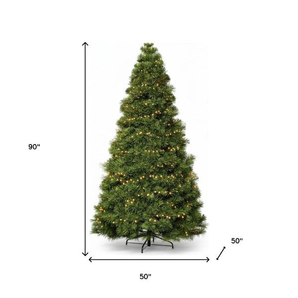 HomeRoots 7.5' Pre-Lit Full Spruce Christmas Tree - Lifelike Design with 120 Warm LEDs for Effortless Holiday Charm 90 693409