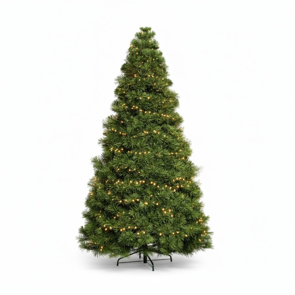 HomeRoots 7.5' Pre-Lit Full Spruce Christmas Tree - Lifelike Design with 120 Warm LEDs for Effortless Holiday Charm 90 693409