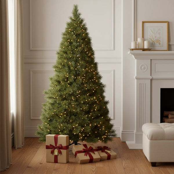 HomeRoots 7.5' Pre-Lit Full Spruce Christmas Tree - Lifelike Design with 120 Warm LEDs for Effortless Holiday Charm 108 693410