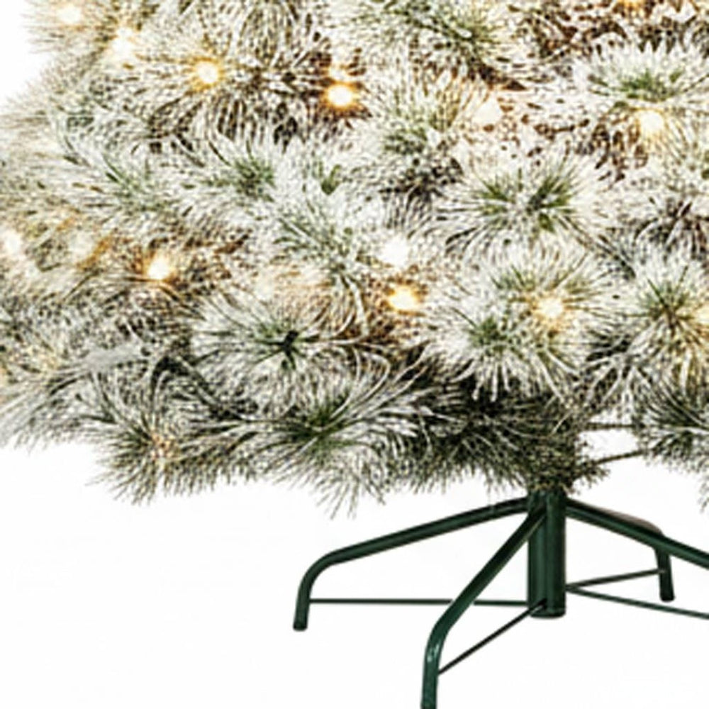 HomeRoots 6' Enchanting Pre-Lit Flocked Spruce Christmas Tree with 8 Lighting Modes for a Magical Holiday Glow 72 693412