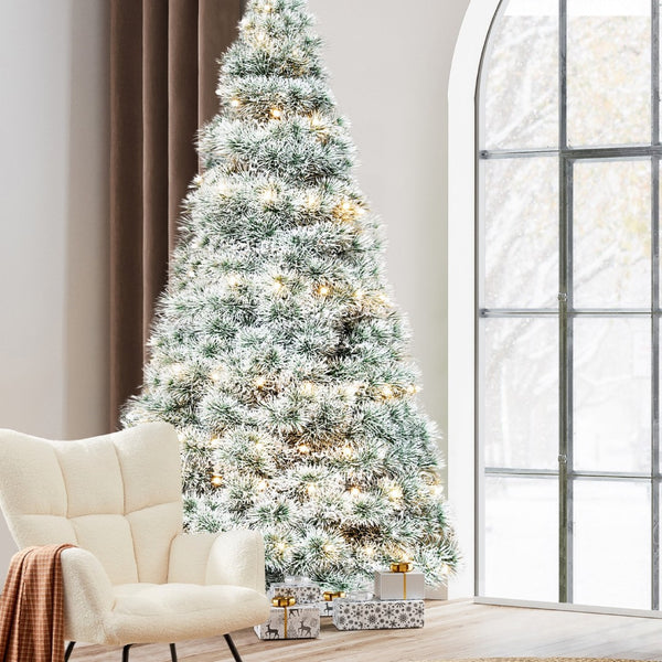 HomeRoots 6' Enchanting Pre-Lit Flocked Spruce Christmas Tree with 8 Lighting Modes for a Magical Holiday Glow 72 693412