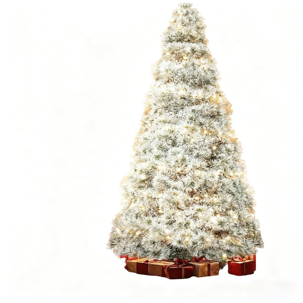 HomeRoots 6' Enchanting Pre-Lit Flocked Spruce Christmas Tree with 8 Lighting Modes for a Magical Holiday Glow 72 693412