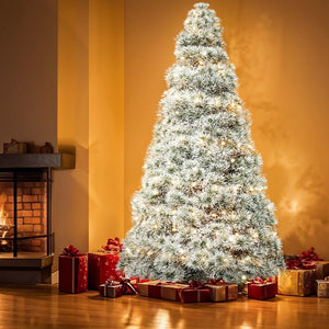 HomeRoots 6' Enchanting Pre-Lit Flocked Spruce Christmas Tree with 8 Lighting Modes for a Magical Holiday Glow 90 693413