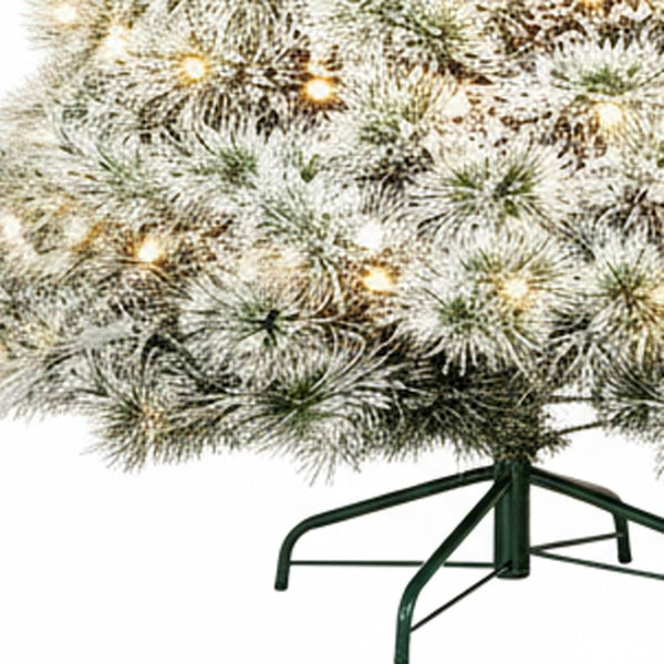 HomeRoots 6' Enchanting Pre-Lit Flocked Spruce Christmas Tree with 8 Lighting Modes for a Magical Holiday Glow 90 693413