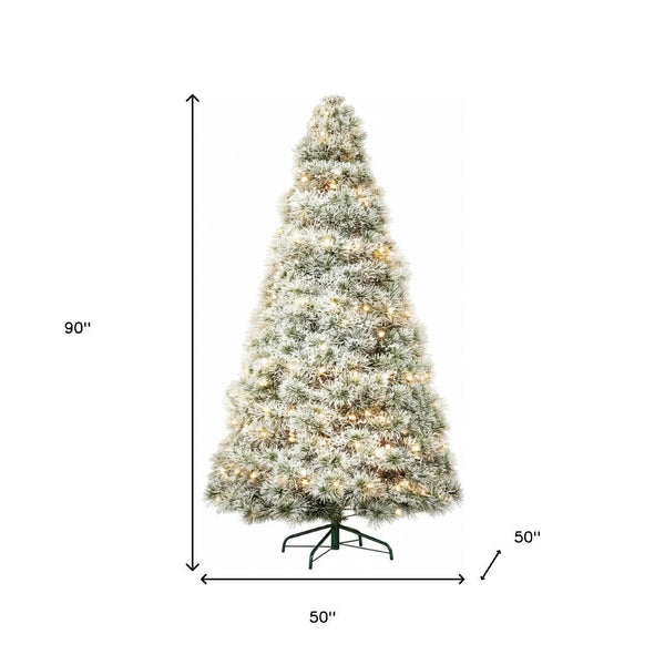 HomeRoots 6' Enchanting Pre-Lit Flocked Spruce Christmas Tree with 8 Lighting Modes for a Magical Holiday Glow 90 693413