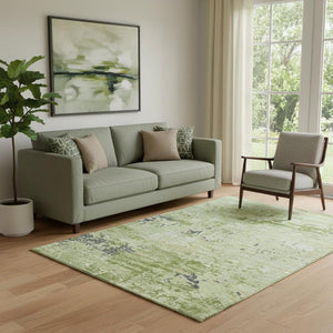 HomeRoots 5' Abstract Artichoke Green, Ivory & Charcoal Area Rug - Washable, UV-Protected & Stain Resistant! 693416