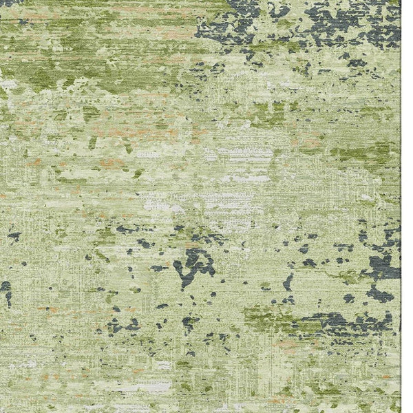 HomeRoots 5' Abstract Artichoke Green, Ivory & Charcoal Area Rug - Washable, UV-Protected & Stain Resistant! 693416