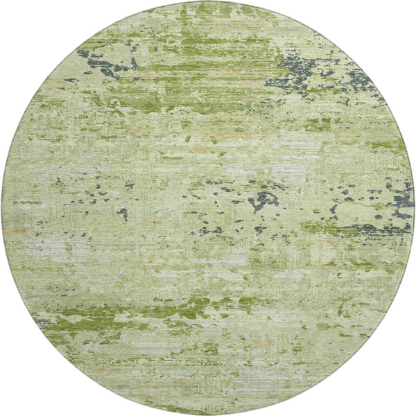 HomeRoots 8' X 8' Contemporary Abstract Artichoke Green Round Rug - Washable, Stain & UV Resistant for Homes 693417