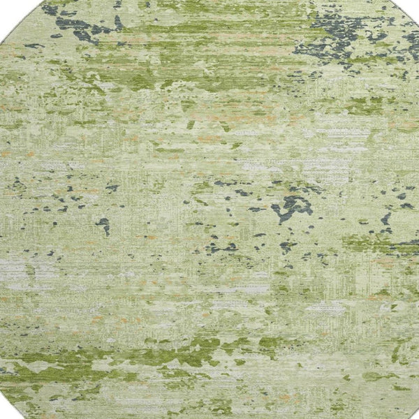 HomeRoots 8' X 8' Contemporary Abstract Artichoke Green Round Rug - Washable, Stain & UV Resistant for Homes 693417