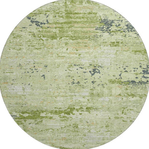 HomeRoots 8' X 8' Contemporary Abstract Artichoke Green Round Rug - Washable, Stain & UV Resistant for Homes 693417