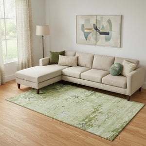 HomeRoots 9' X 12' Contemporary Artichoke Green Abstract Area Rug - Washable, UV-Protected, Pet-Friendly Style 693419