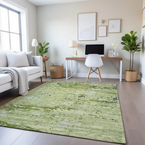 HomeRoots 9' X 12' Contemporary Artichoke Green Abstract Area Rug - Washable, UV-Protected, Pet-Friendly Style 693419