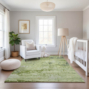 HomeRoots 9' X 12' Contemporary Artichoke Green Abstract Area Rug - Washable, UV-Protected, Pet-Friendly Style 693419