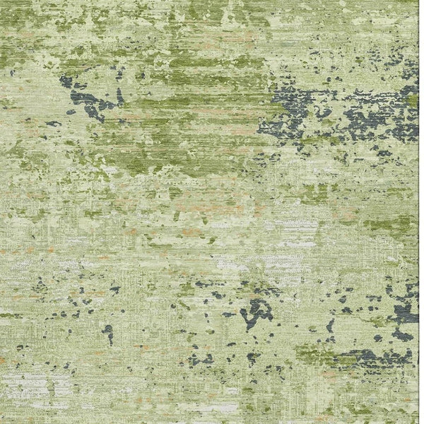 HomeRoots 10' Artichoke Green Ivory Charcoal Abstract Washable Area Rug with UV Protection for High-Traffic Homes 693420