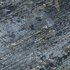 HomeRoots 8' Round Washable Blue Ivory Gray Abstract Rug with UV Protection, Non-Slip Backing for Modern Spaces 693423