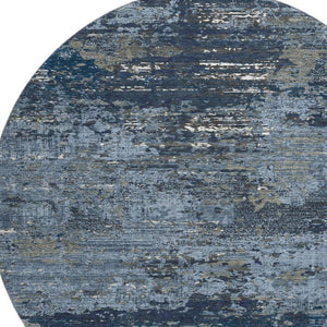 HomeRoots 8' Round Washable Blue Ivory Gray Abstract Rug with UV Protection, Non-Slip Backing for Modern Spaces 693423