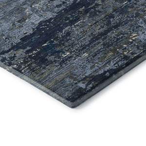 HomeRoots 8' Blue Ivory and Gray Abstract Washable Area Rug - Durable, UV-Protected, Pet-Friendly Design for Homes 693424