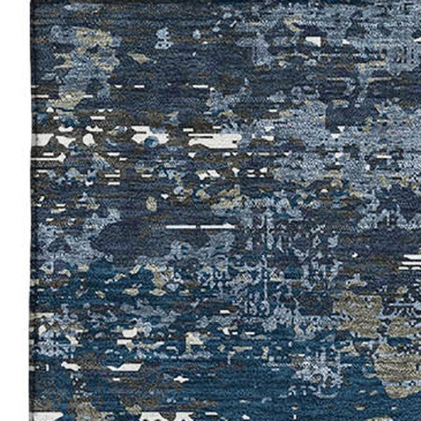 HomeRoots 8' Blue Ivory and Gray Abstract Washable Area Rug - Durable, UV-Protected, Pet-Friendly Design for Homes 693424