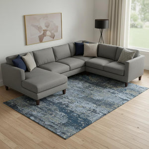 HomeRoots 9' X 12' Contemporary Blue Ivory Gray Abstract Area Rug - Washable, Stain Resistant, UV Protected 693425
