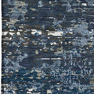 HomeRoots 9' X 12' Contemporary Blue Ivory Gray Abstract Area Rug - Washable, Stain Resistant, UV Protected 693425