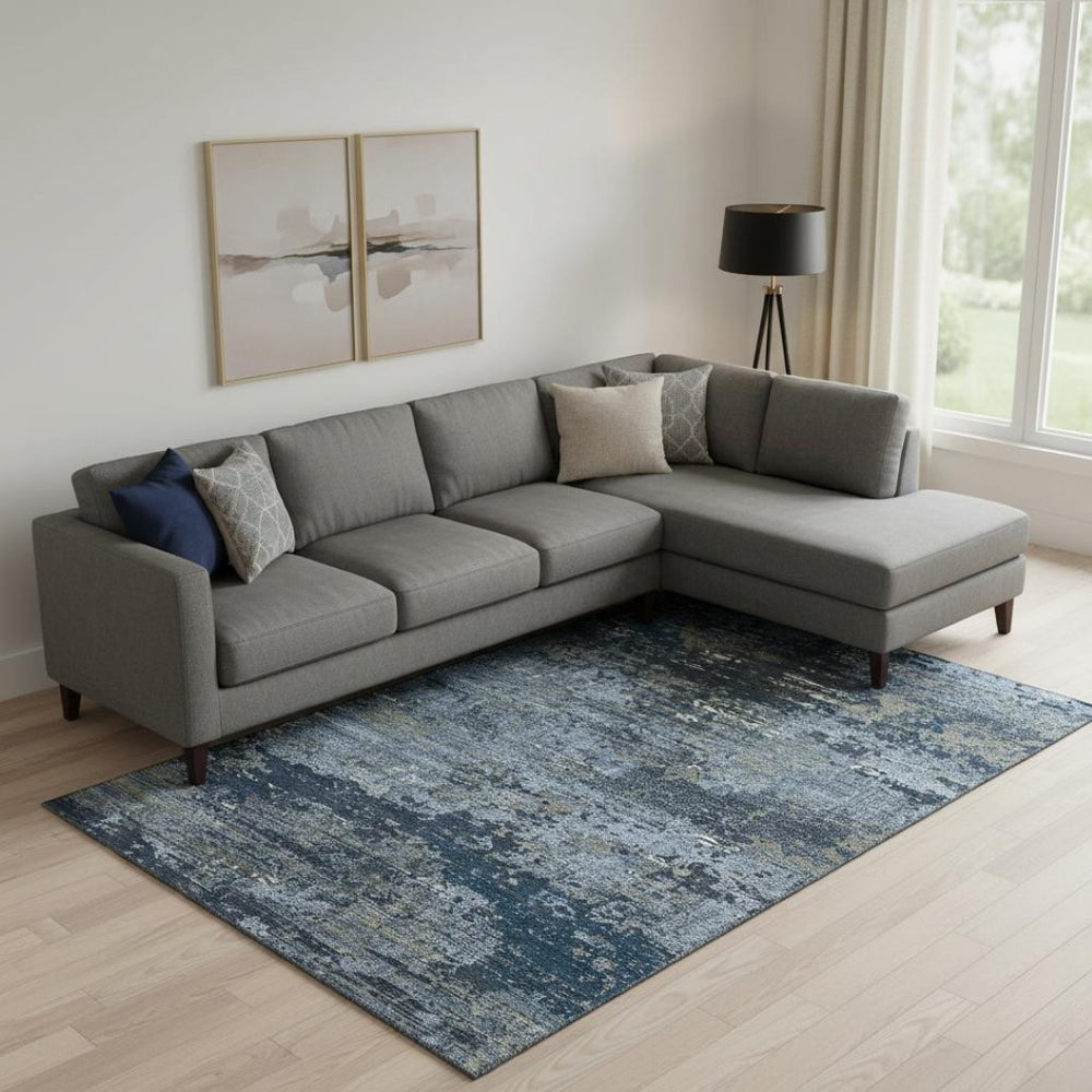 HomeRoots 10' X 14' Blue Ivory Gray Abstract Area Rug - Washable, UV Protected, Stain Resistant & Non-Slip Backing 693426