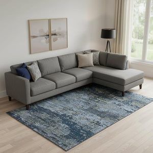 HomeRoots 10' X 14' Blue Ivory Gray Abstract Area Rug - Washable, UV Protected, Stain Resistant & Non-Slip Backing 693426